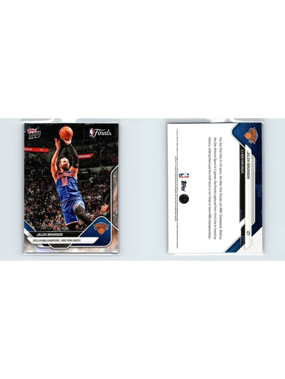 2026 Topps Now NBA Jalen Brunson #C1 New York Knicks Champions